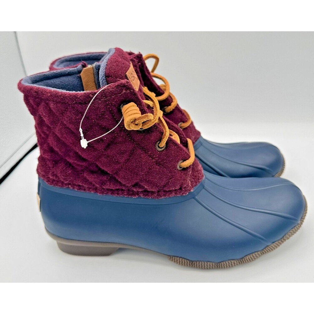 Sperry Saltwater Lace Up Navy Blue Rubber Duck Boot Wool, Womens 8